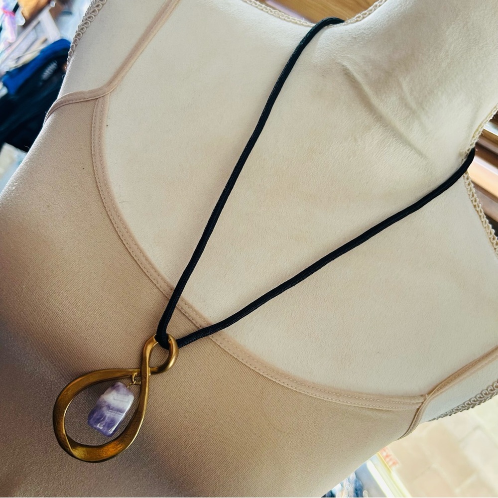 Vintage boho style amethyst stone pendant on cord necklace